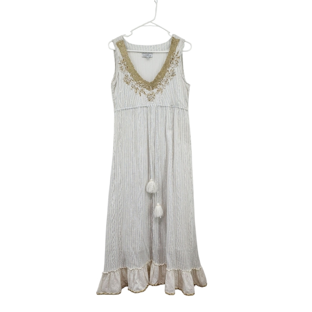 Lola Casademunt Women's 100% Cotton Stripes Embellished Boho Dress - M